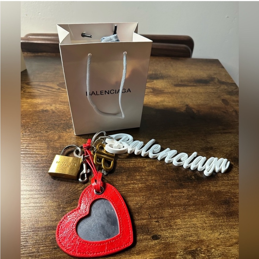 Balenciaga Red Heart and White Logo Keychain/ Bag Charm